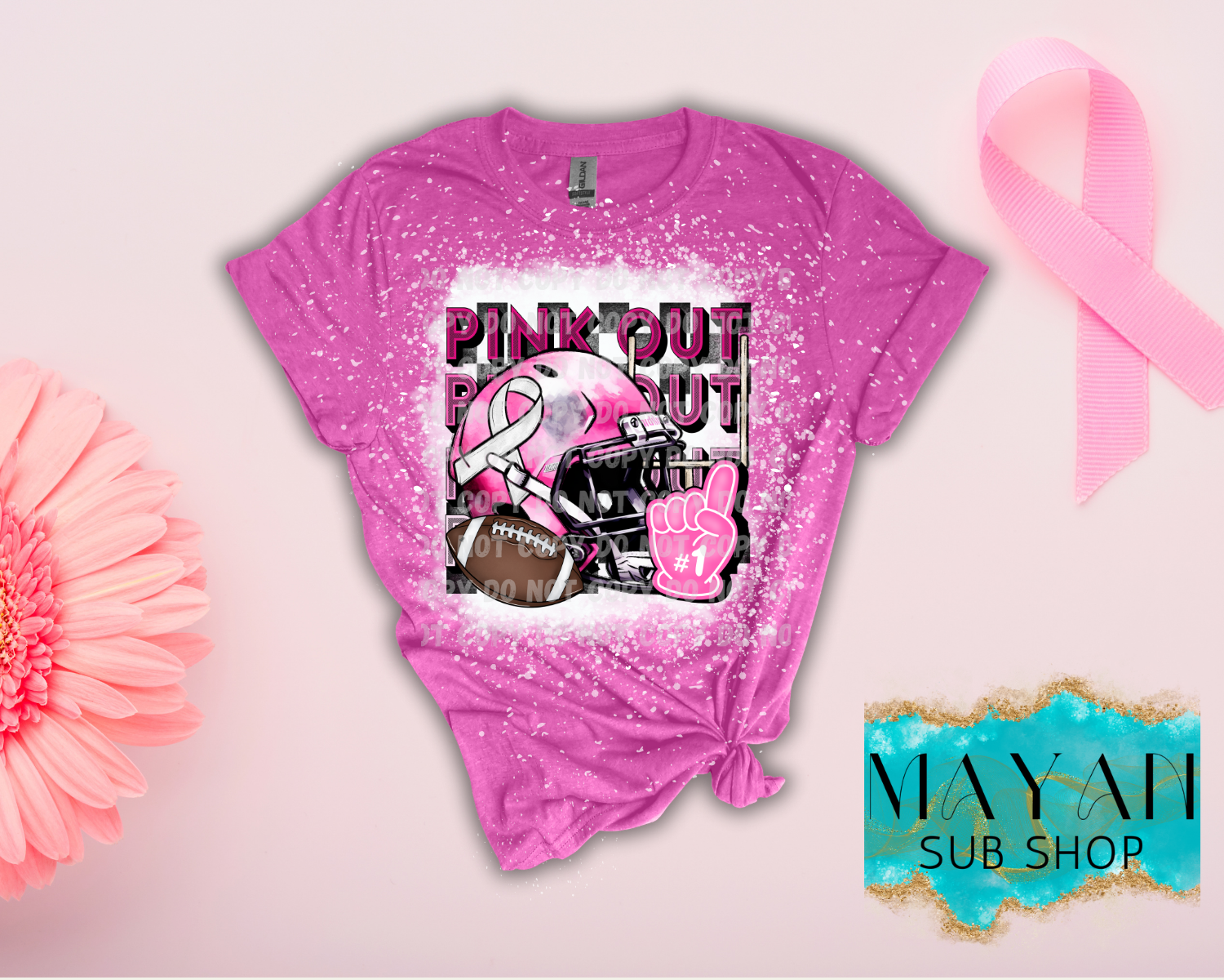 Pink Out Breast Cancer Awareness Bleached Shirt - Mayan Sub Shop