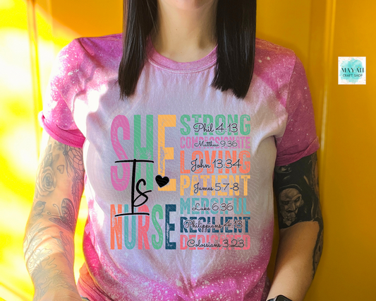 She is nurse heather berry bleached tee. -Mayan Craft Shop