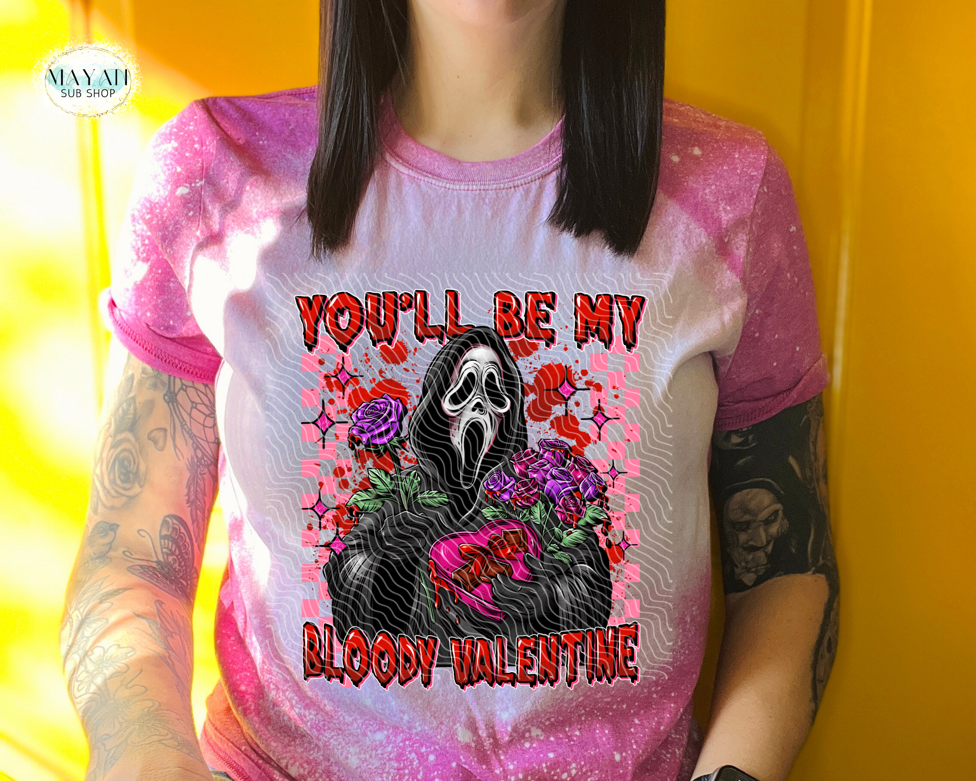 My bloody Valentine heather berry bleached shirt. -Mayan Craft Shop