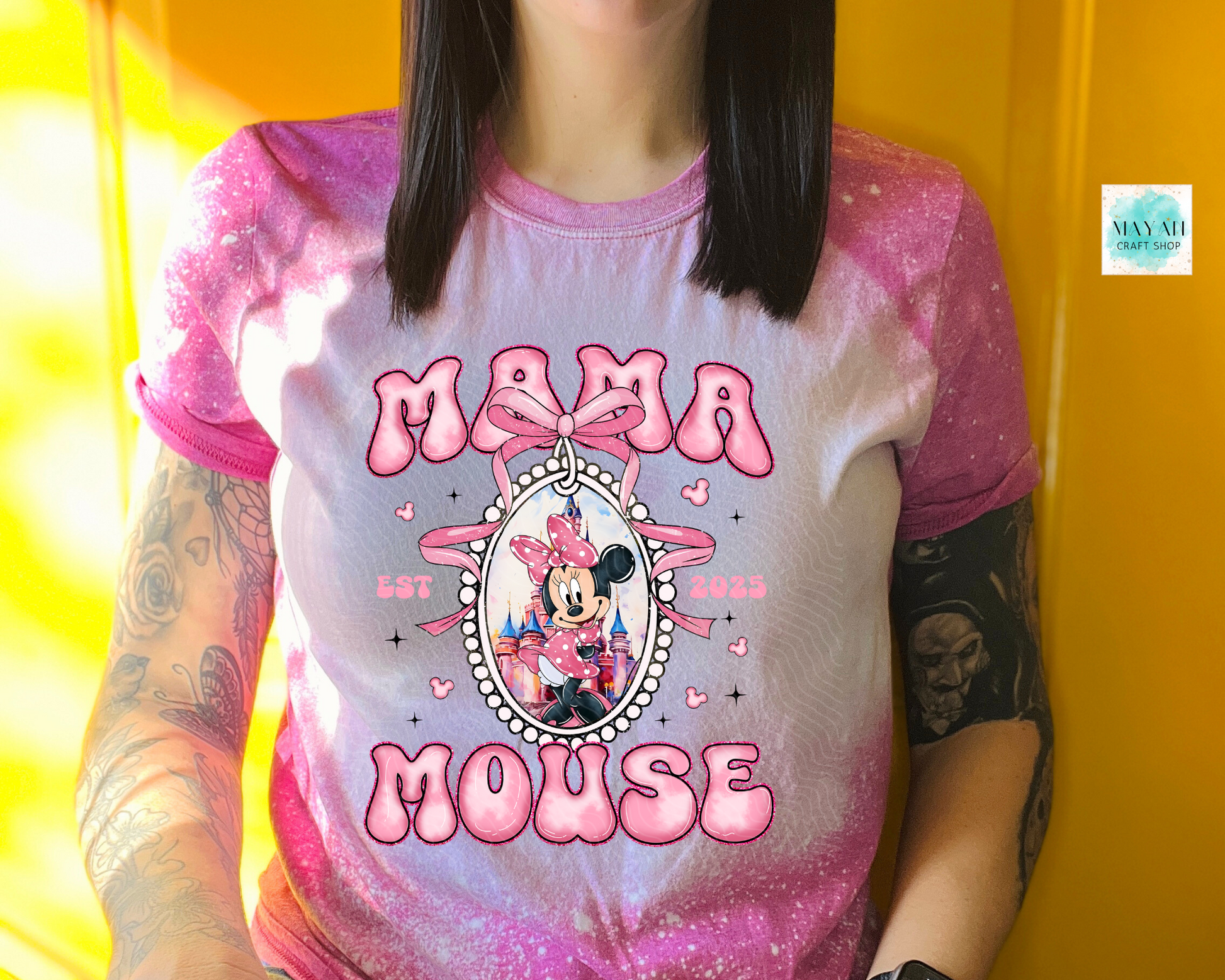 Mama mouse heather berry bleached tee. -Mayan Craft Shop