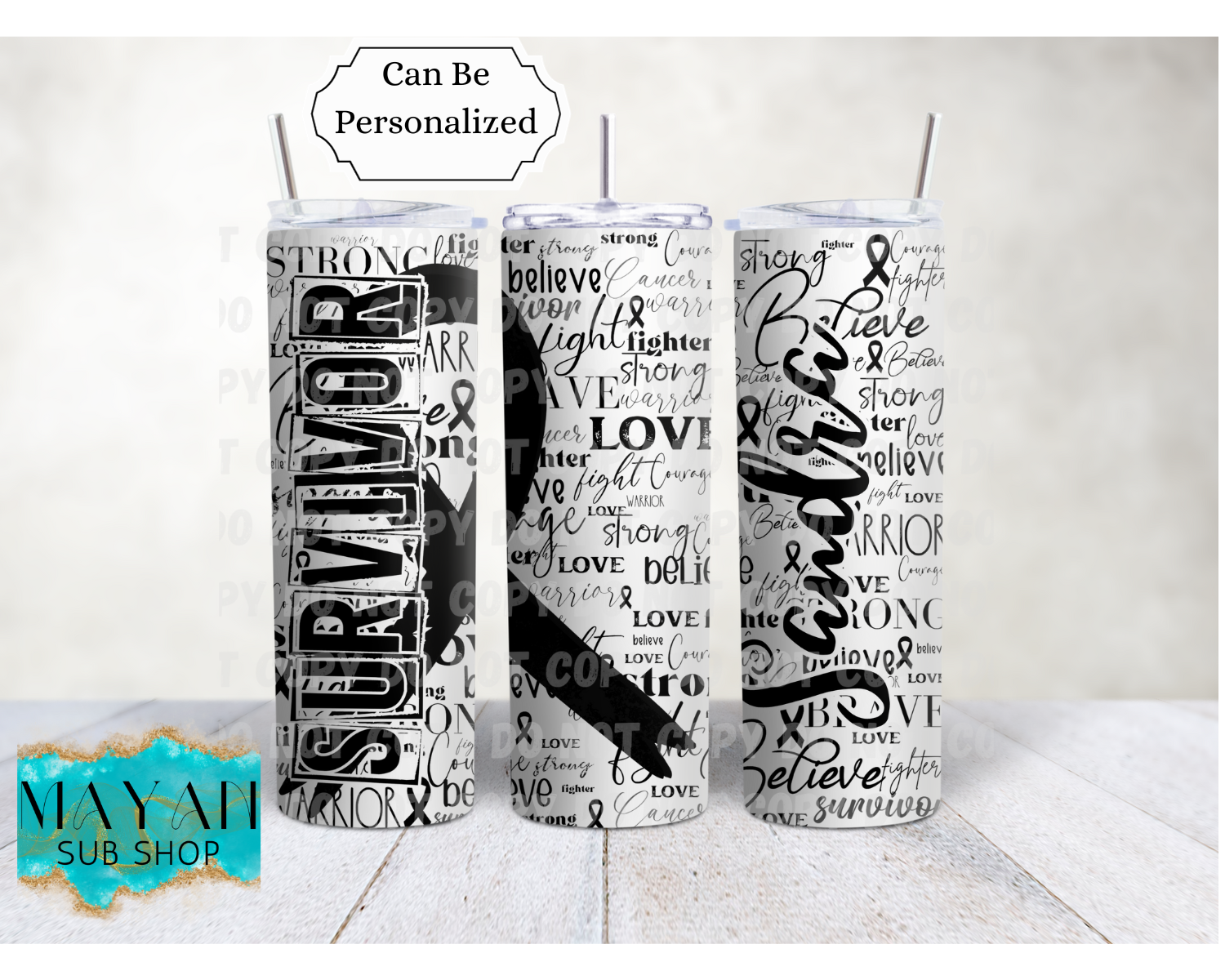 Black Cancer Survivor Ribbon 20 oz. Skinny Tumbler - Mayan Sub Shop