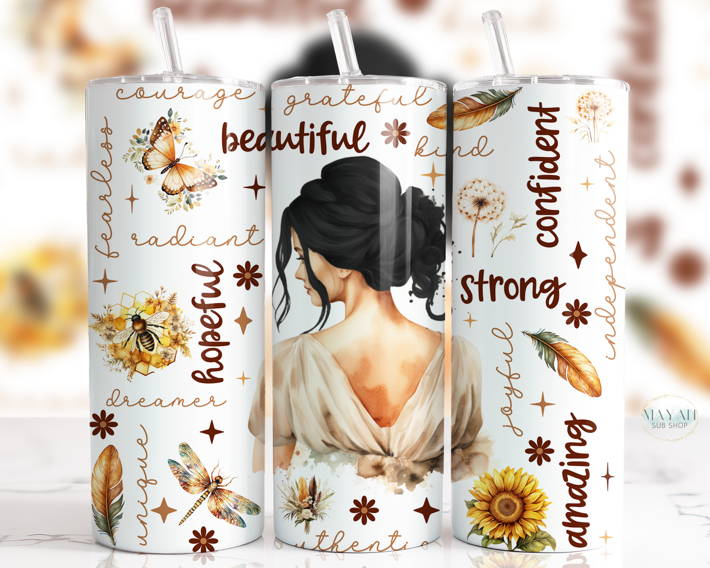 Woman affirmations tumbler. -Mayan Sub Shop