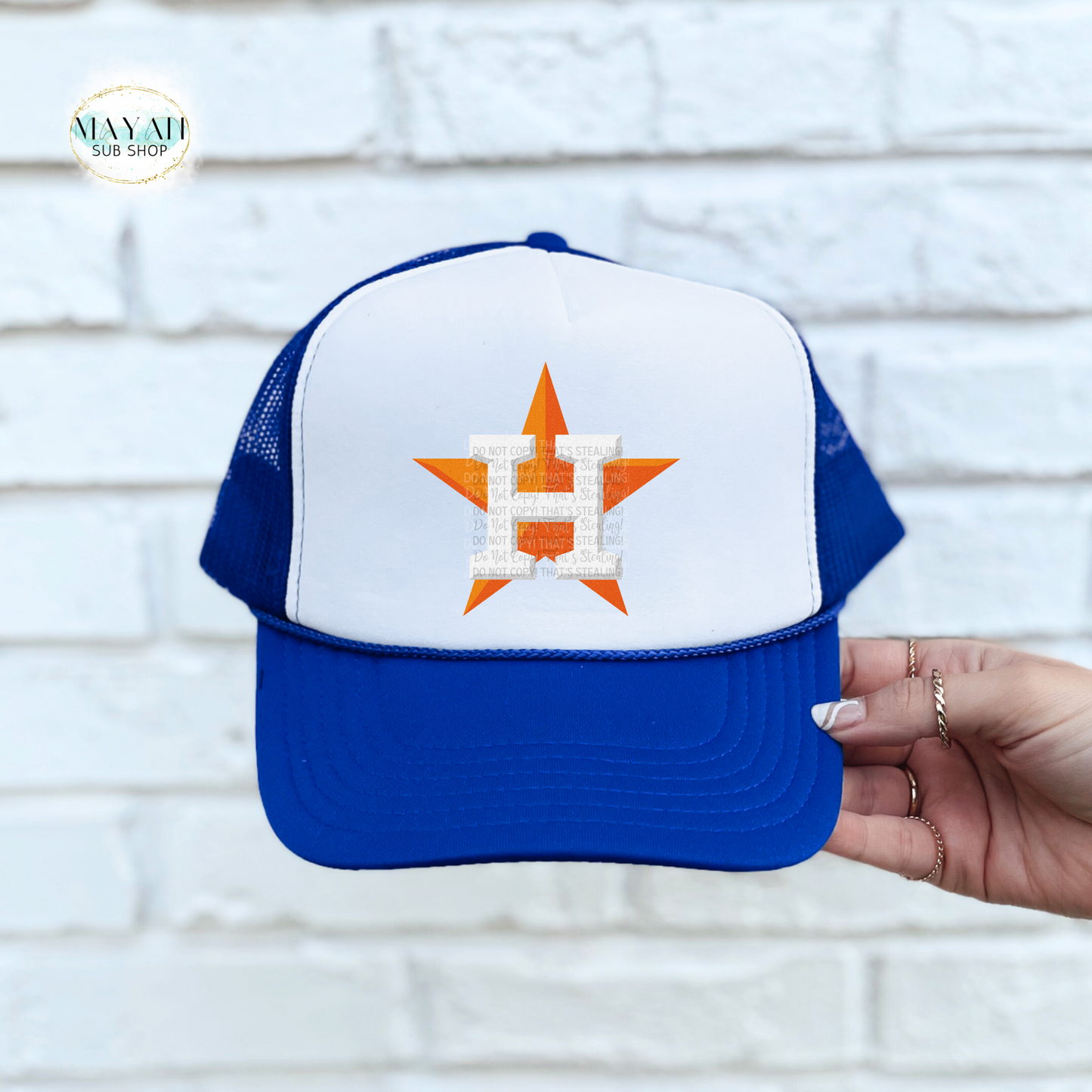 Houston baseball star blue trucker hat. -Mayan Sub Shop