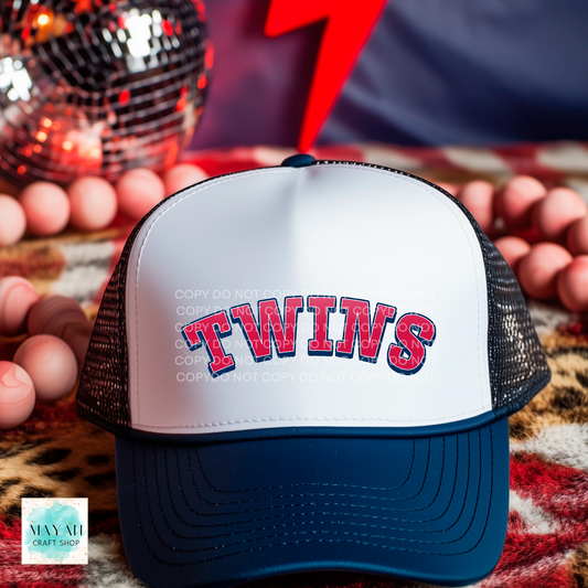 Trucker hat with a baseball text on a colorful background