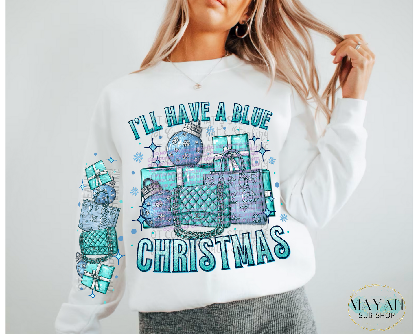 Blue Christmas Sweatshirt - Mayan Sub Shop