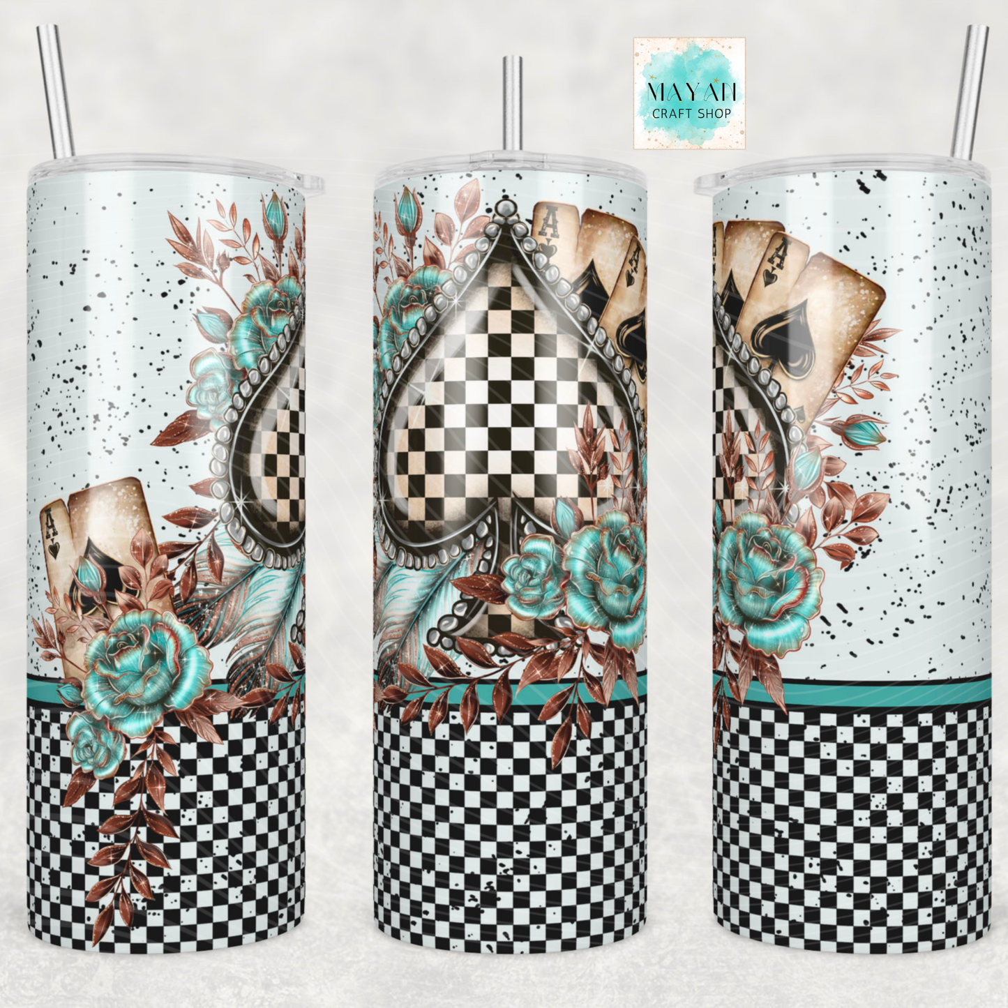 Checkered spades tumbler.