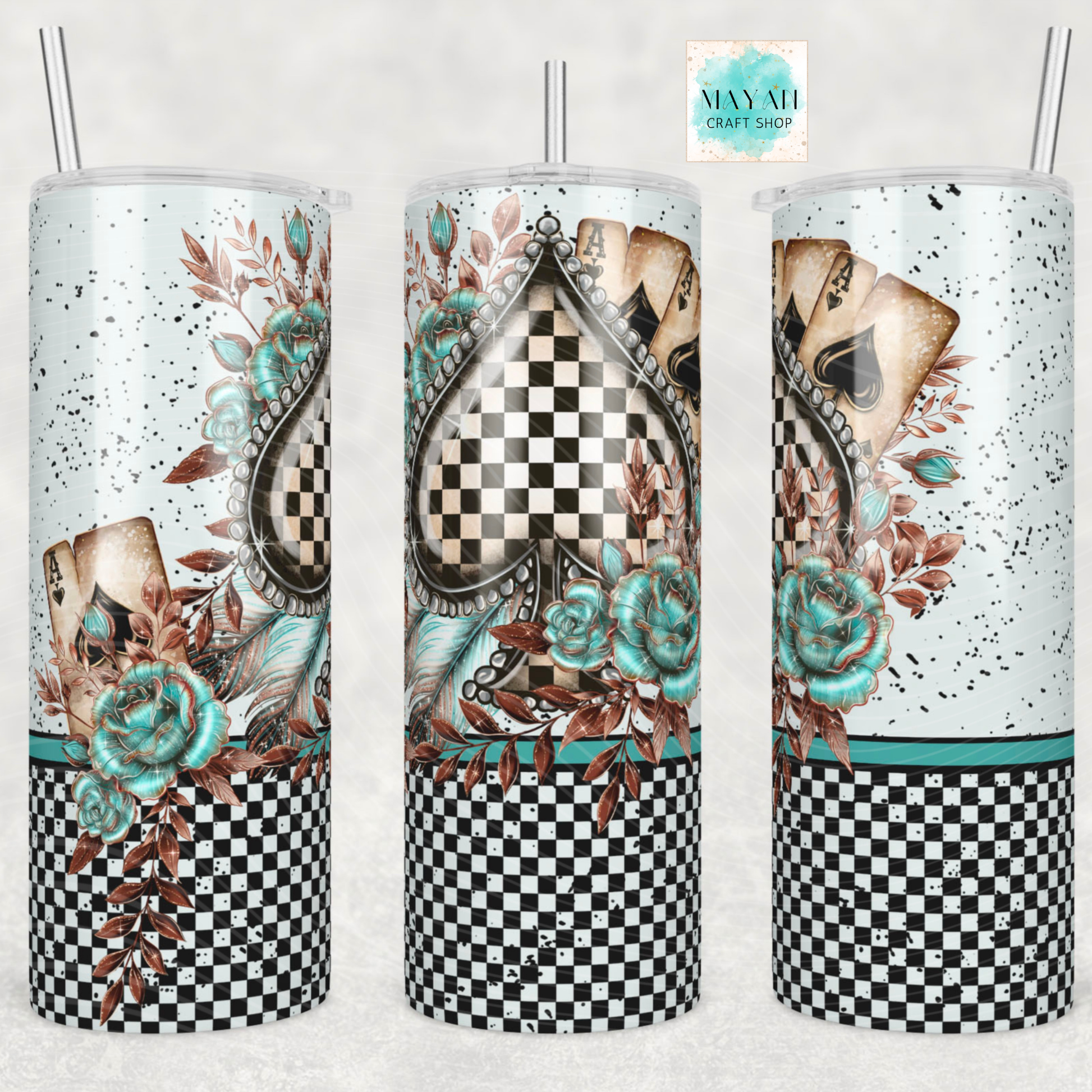 Checkered spades tumbler.