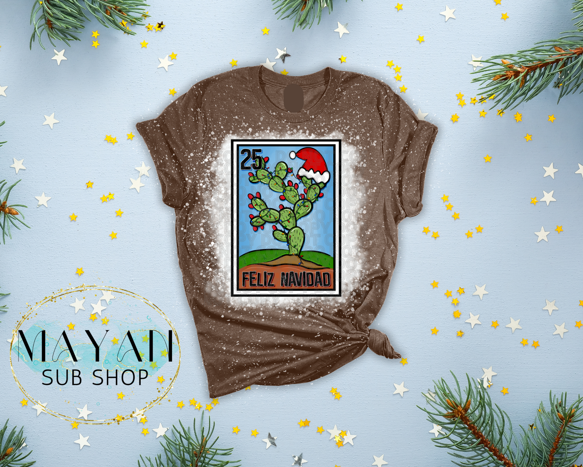 Feliz Navidad Loteria Bleached Shirt - Mayan Sub Shop