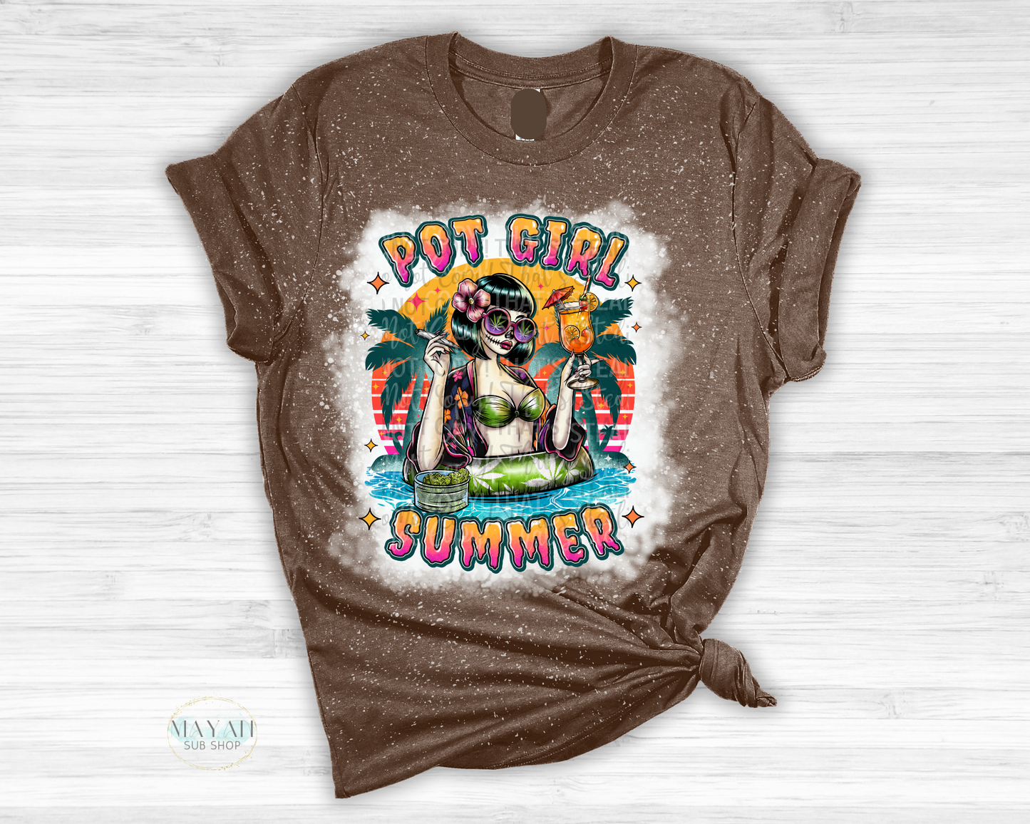 Pot Girl Summer Bleached Tee - Mayan Sub Shop