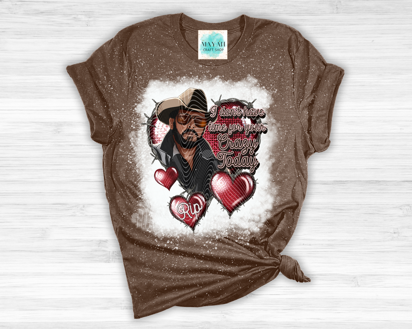 Crazy love heather brown bleached tee. -Mayan Craft Shop