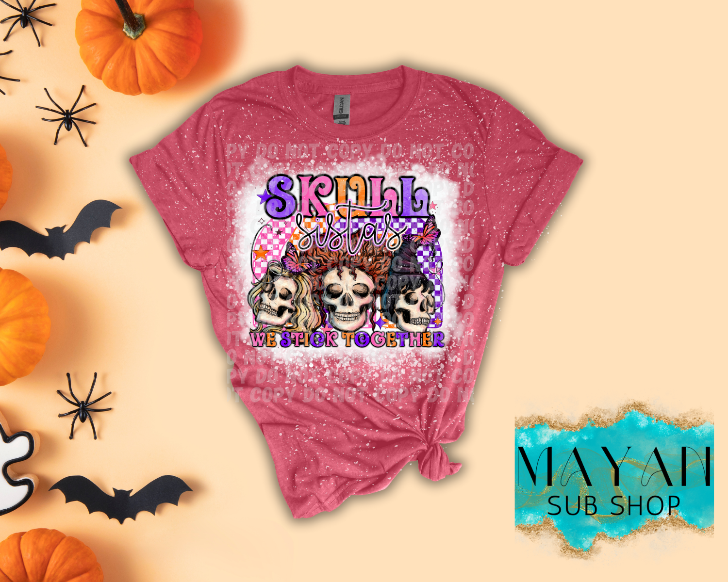 Skull Sistas Bleached Shirt - Mayan Sub Shop