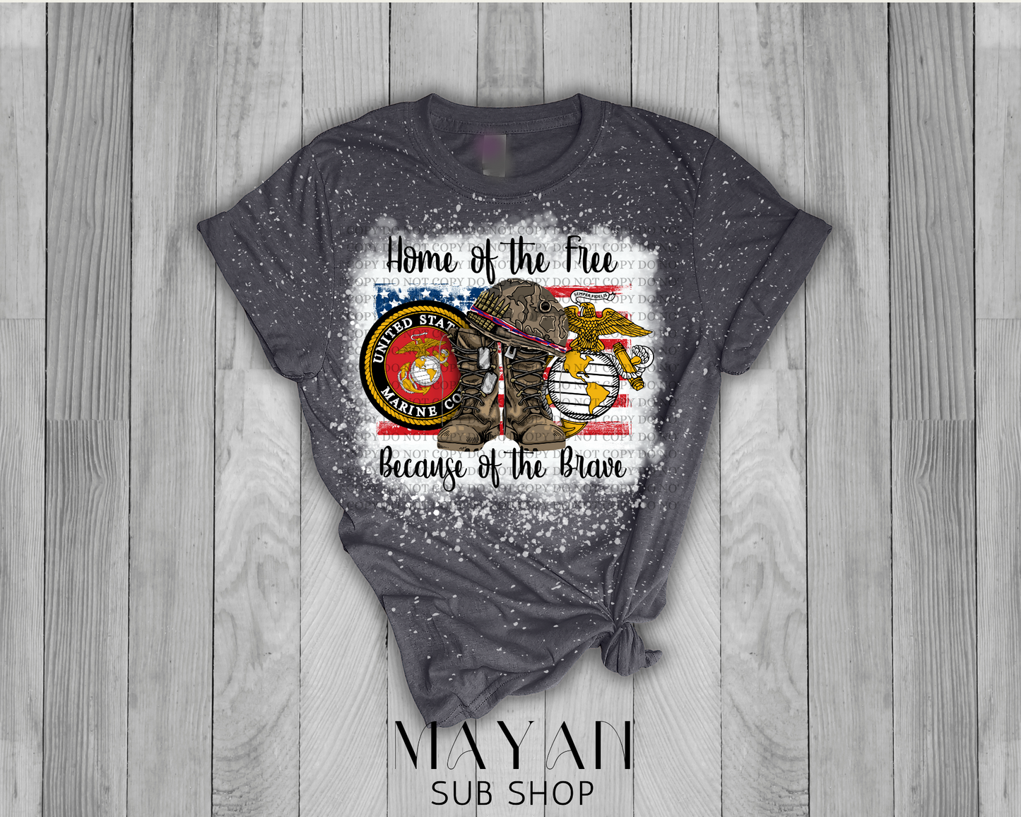 Home of the Free Marine Bleached Shirt - Mayan Sub Shop