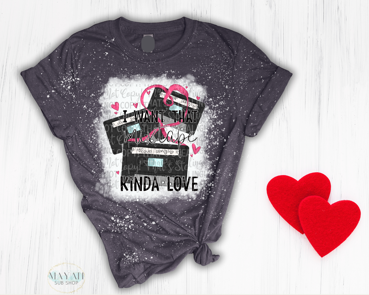 Mixtape kinda love in heather charcoal bleached shirt. -Mayan Sub Shop