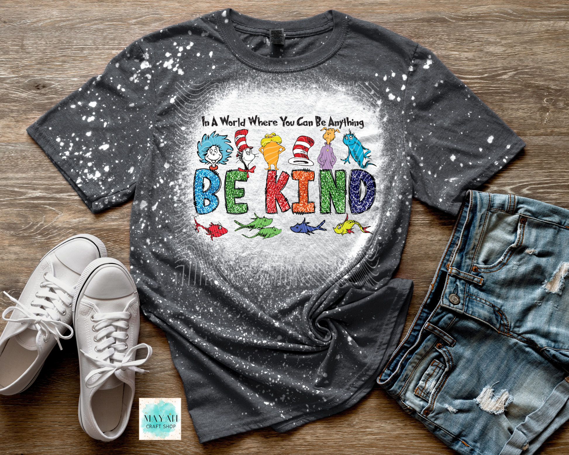 Be kind heather charcoal bleached tee. -Mayan Craft Shop