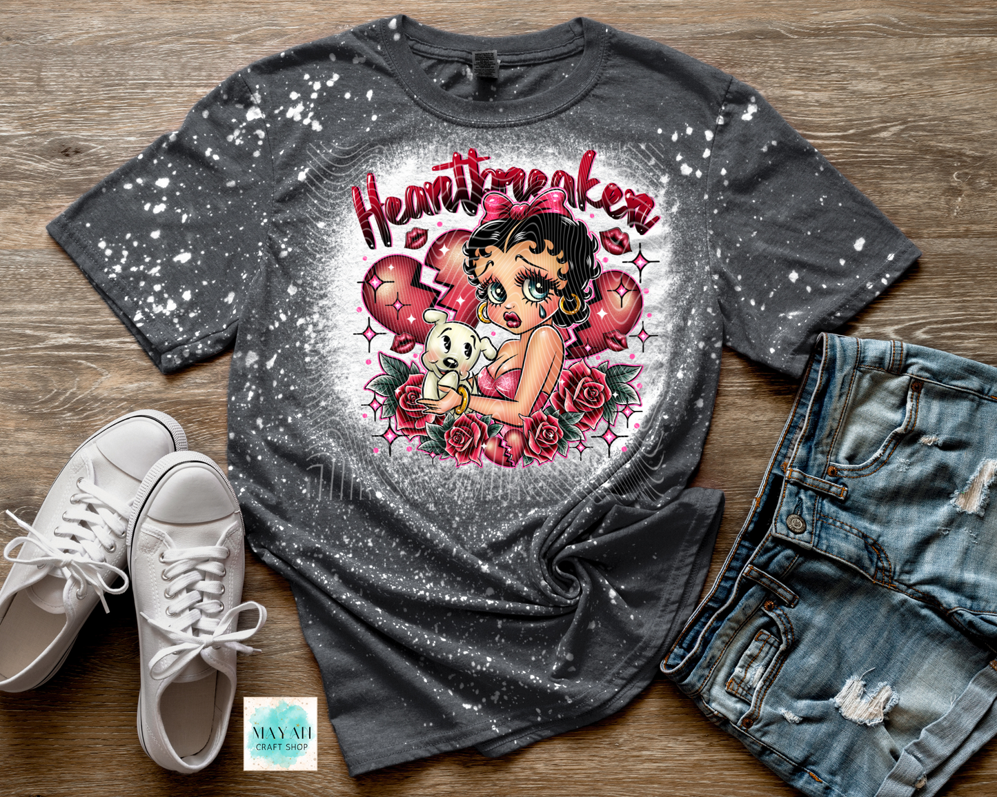 Heartbreaker heather charcoal bleached shirt. -Mayan Craft Shop