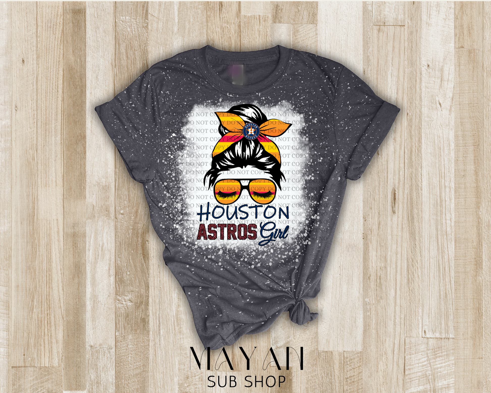 Astros Girl Messy Bun Bleached Shirt - Mayan Sub Shop