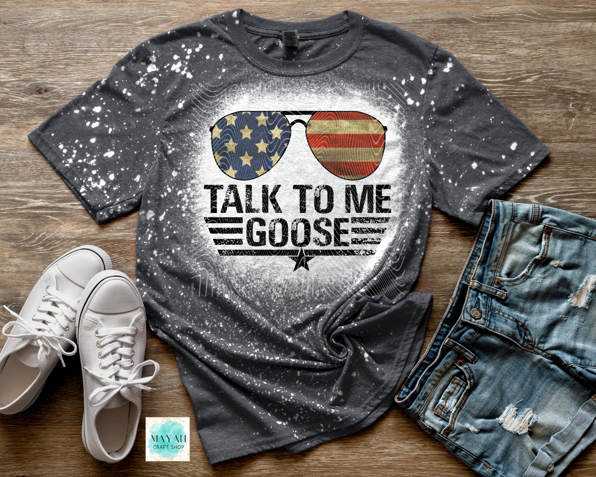 Talk to me goose heather charcoal bleached tee. -Mayan Craft Shop