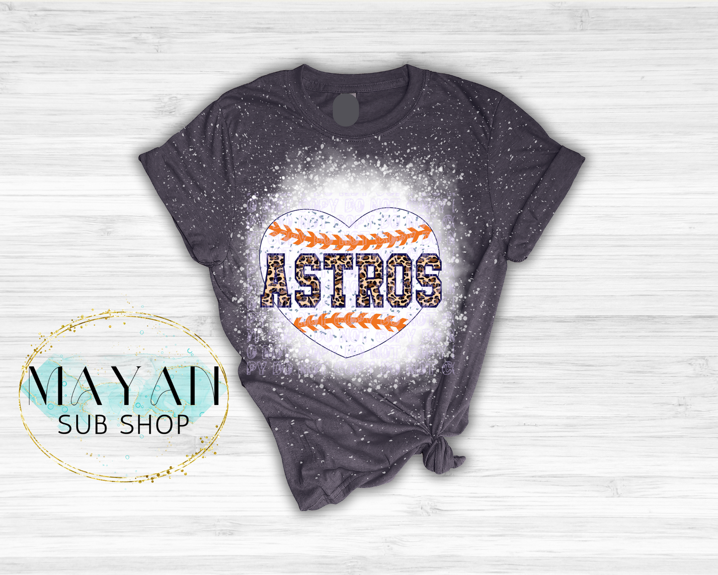 Astros Baseball Heart Bleached Shirt - Mayan Sub Shop