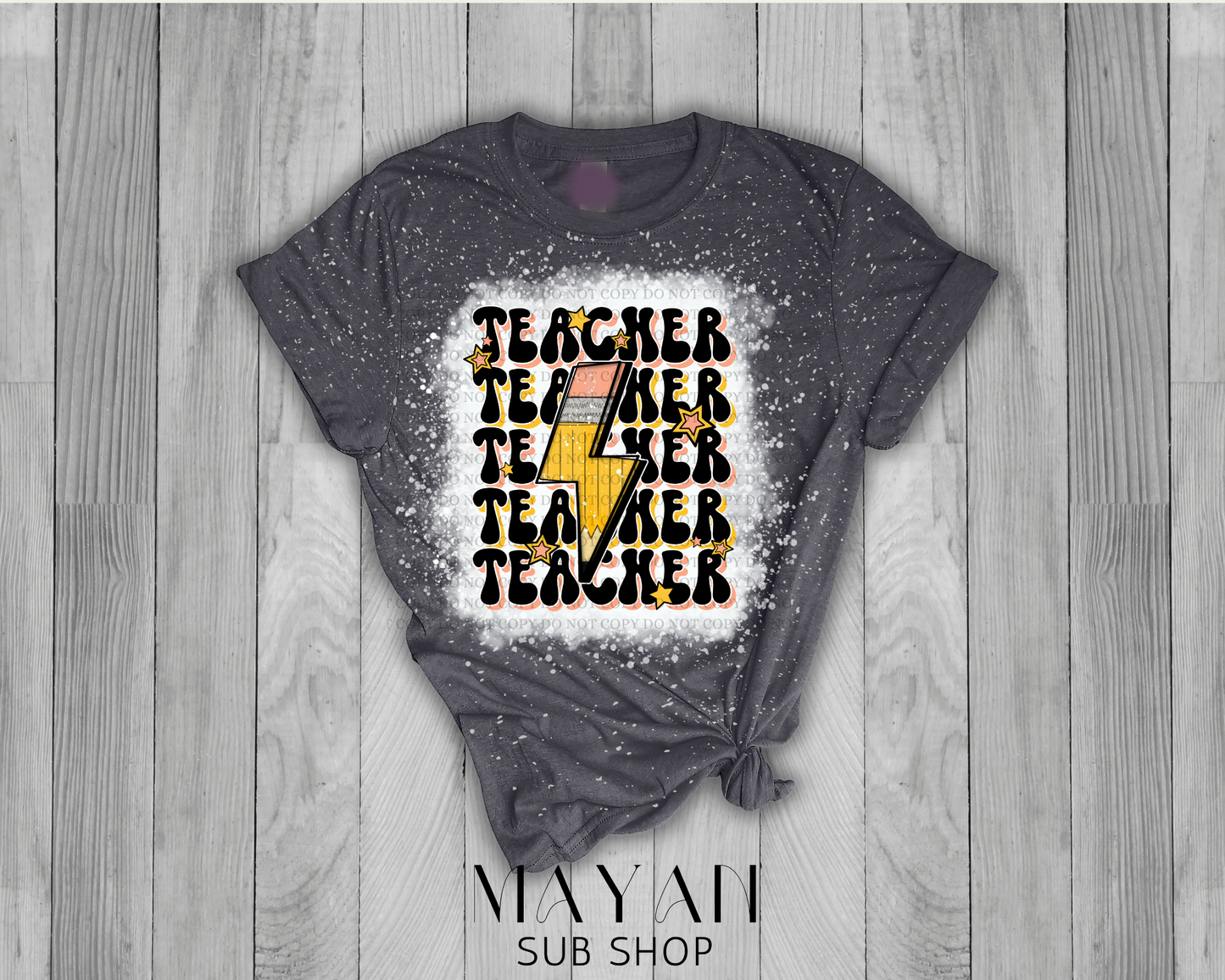 Teacher Stacked Retro Bleached Shirt - Mayan Sub Shop