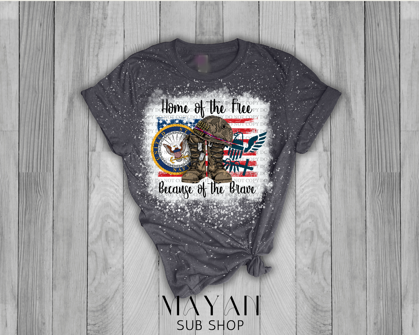 Home of the Free Navy Bleached Shirt - Mayan Sub Shop