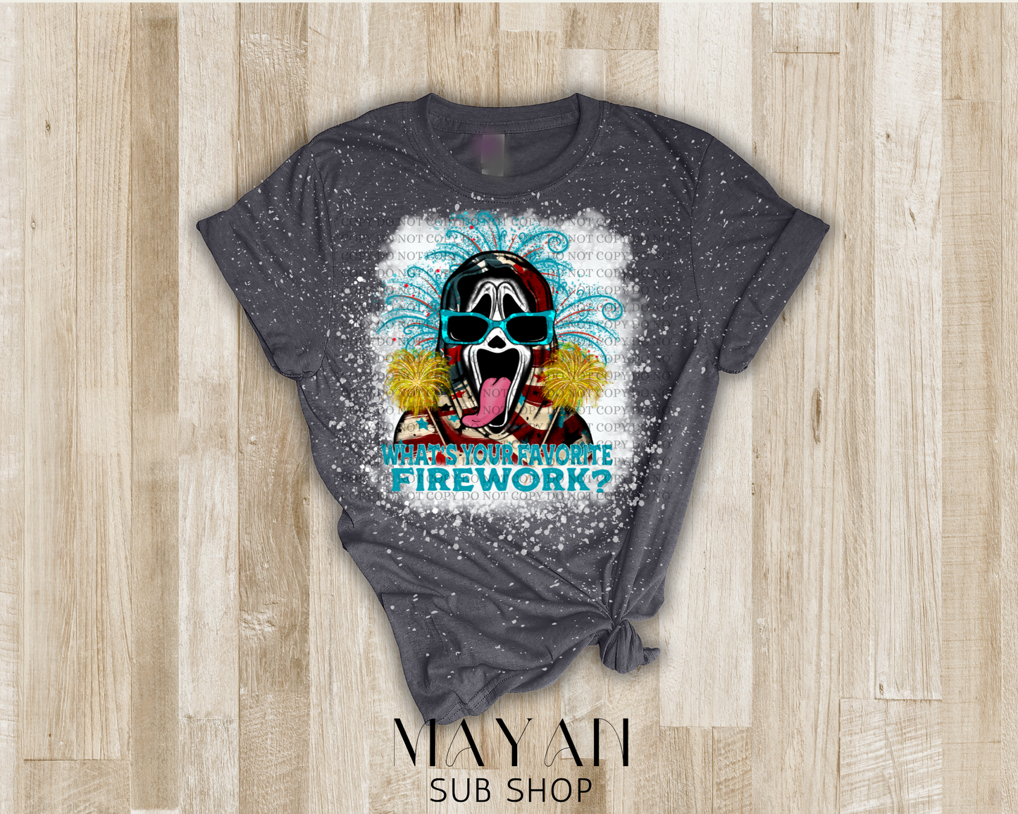 Favorite fireworks bleached shirt - Mayan Sub Shop