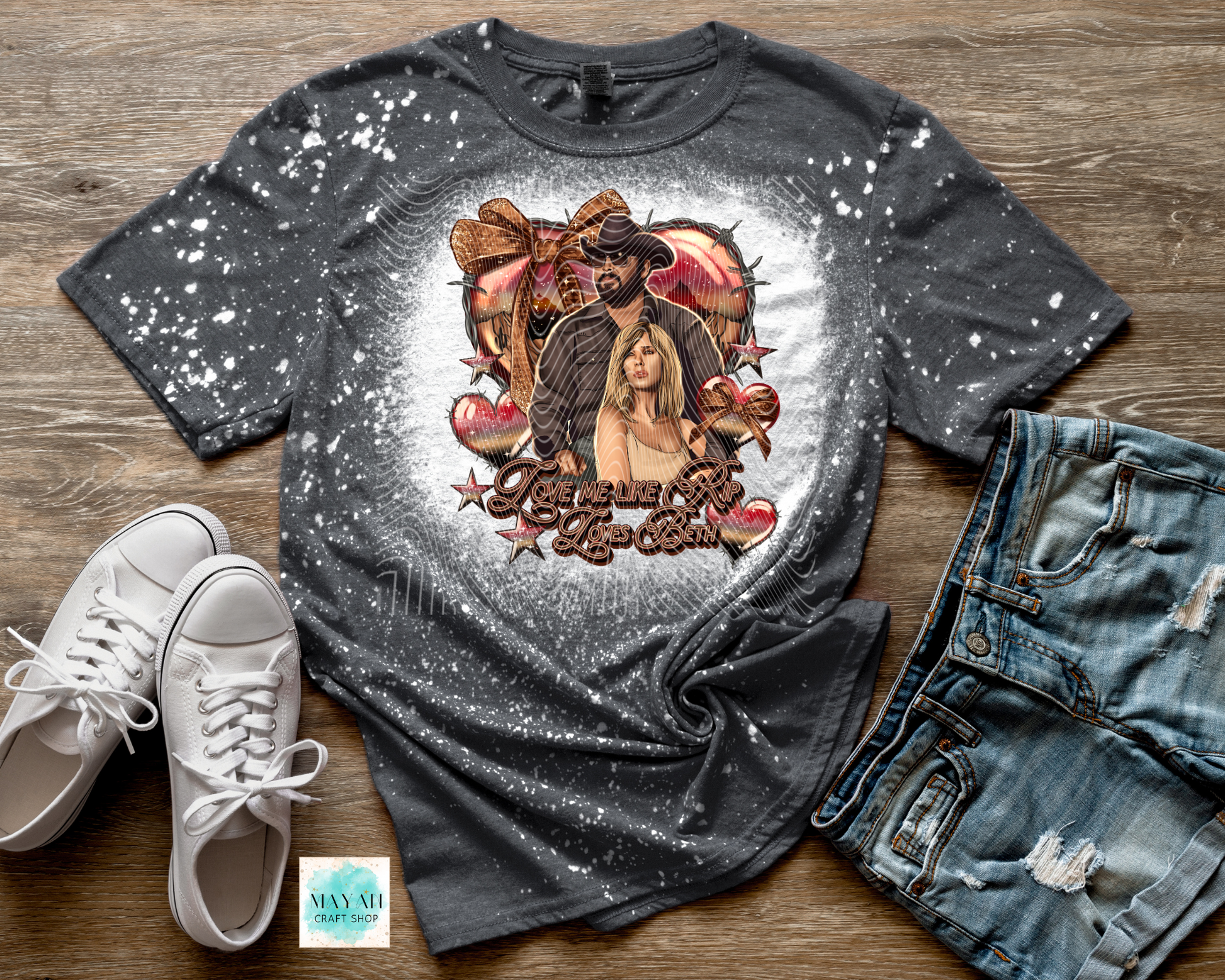 Western love heather charcoal bleached tee. -Mayan Craft Shop