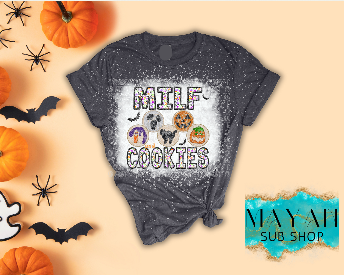 Milf and Cookies Halloween Bleached Shirt - Mayan Sub Shop