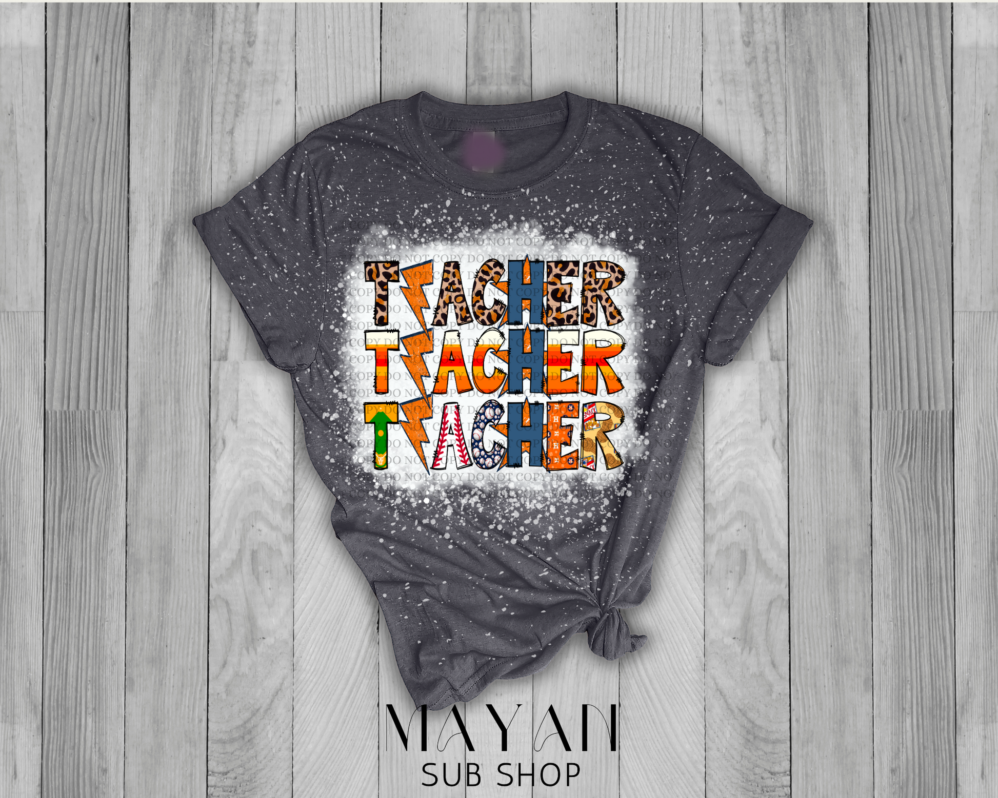 Teacher stacked Astros bleached shirt - Mayan Sub Shop