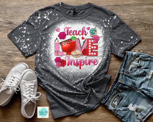 Teach love inspire heather charcoal bleached shirt. -Mayan Craft Shop