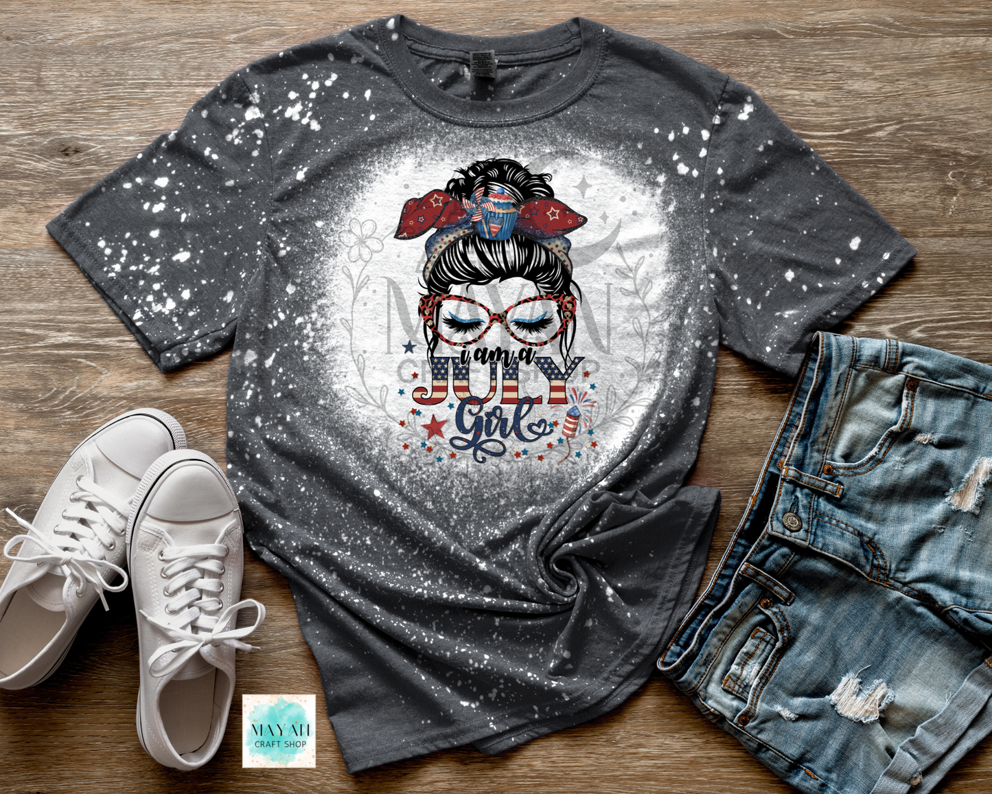 July girl patriotic heather charcoal bleached shirt.