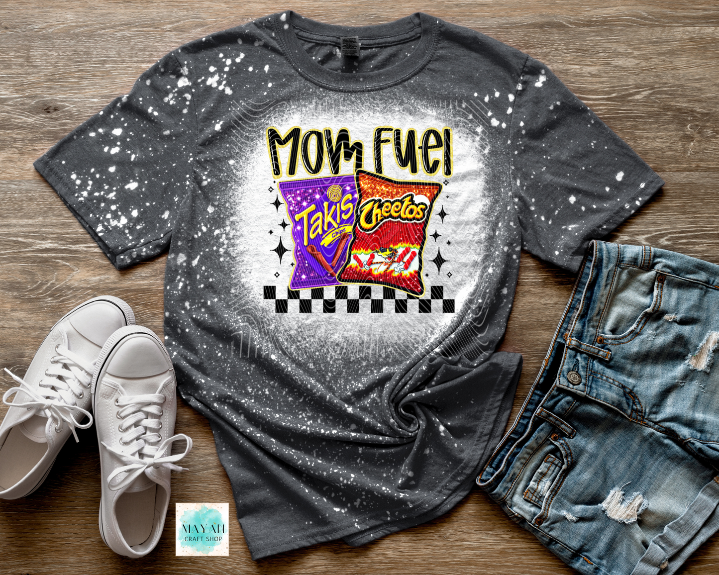 Mom fuel heather charcoal bleached tee. -Mayan Craft Shop