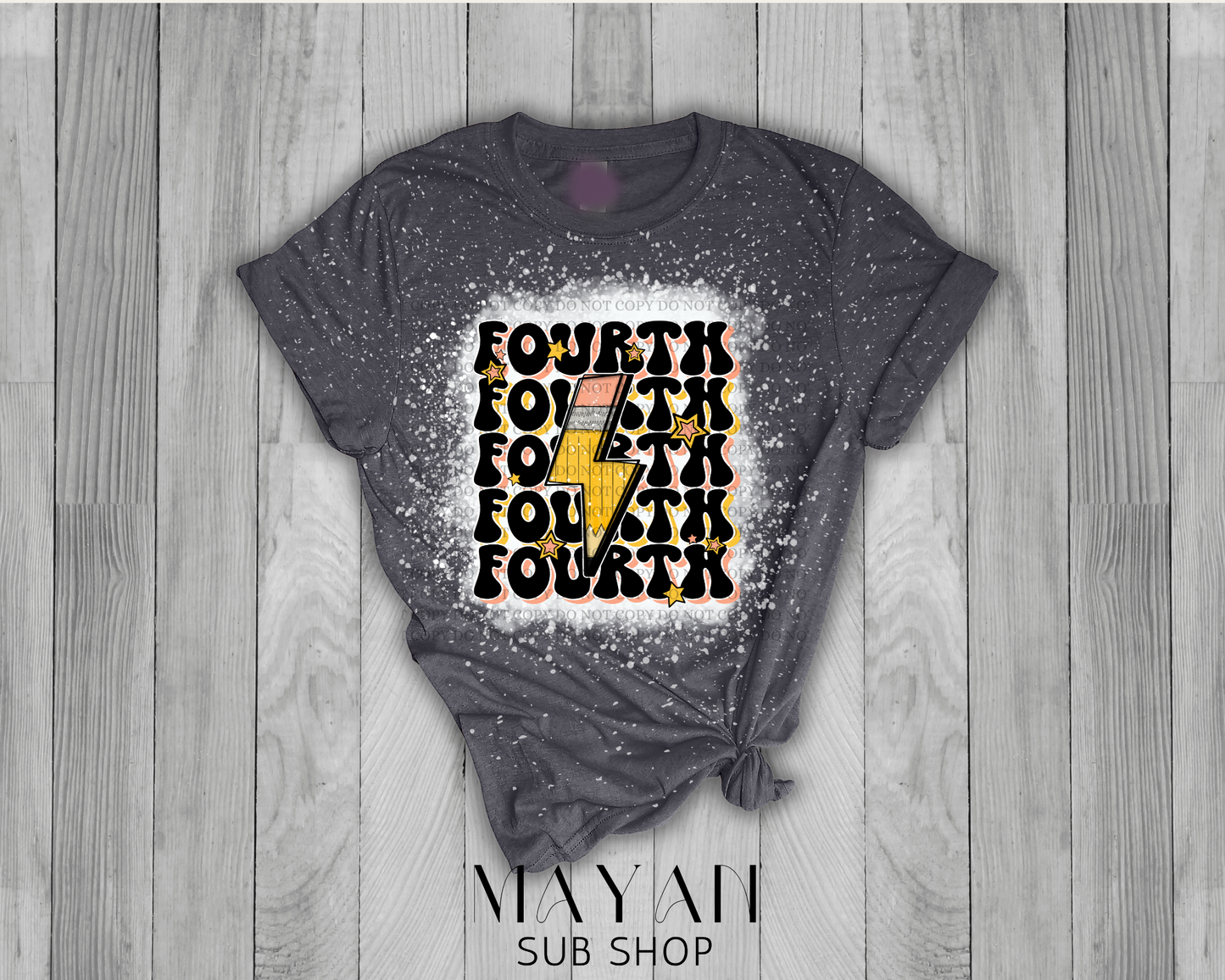 Fourth grade teacher retro in heather charcoal bleached shirt. - Mayan Sub Shop