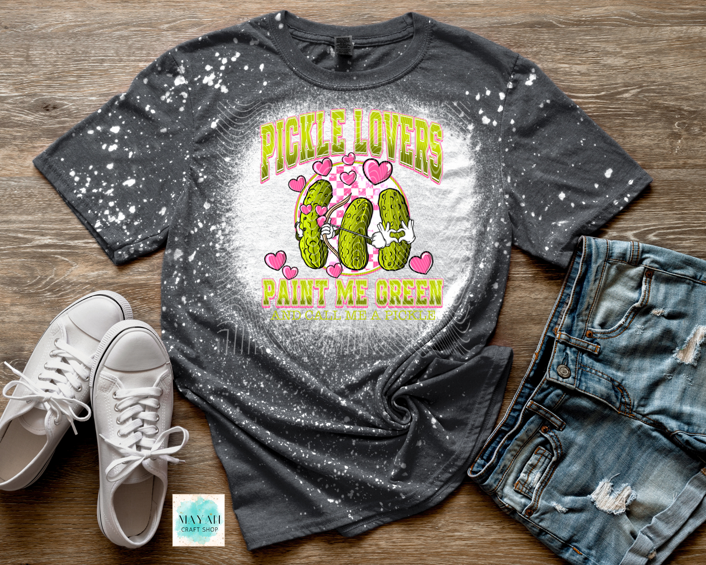 Pickle lovers bleached heather charcoal shirt. -Mayan Craft Shop