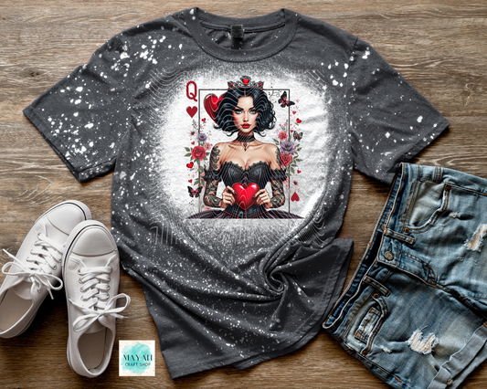 Queen of hearts heather charcoal bleached tee. -Mayan Craft Shop