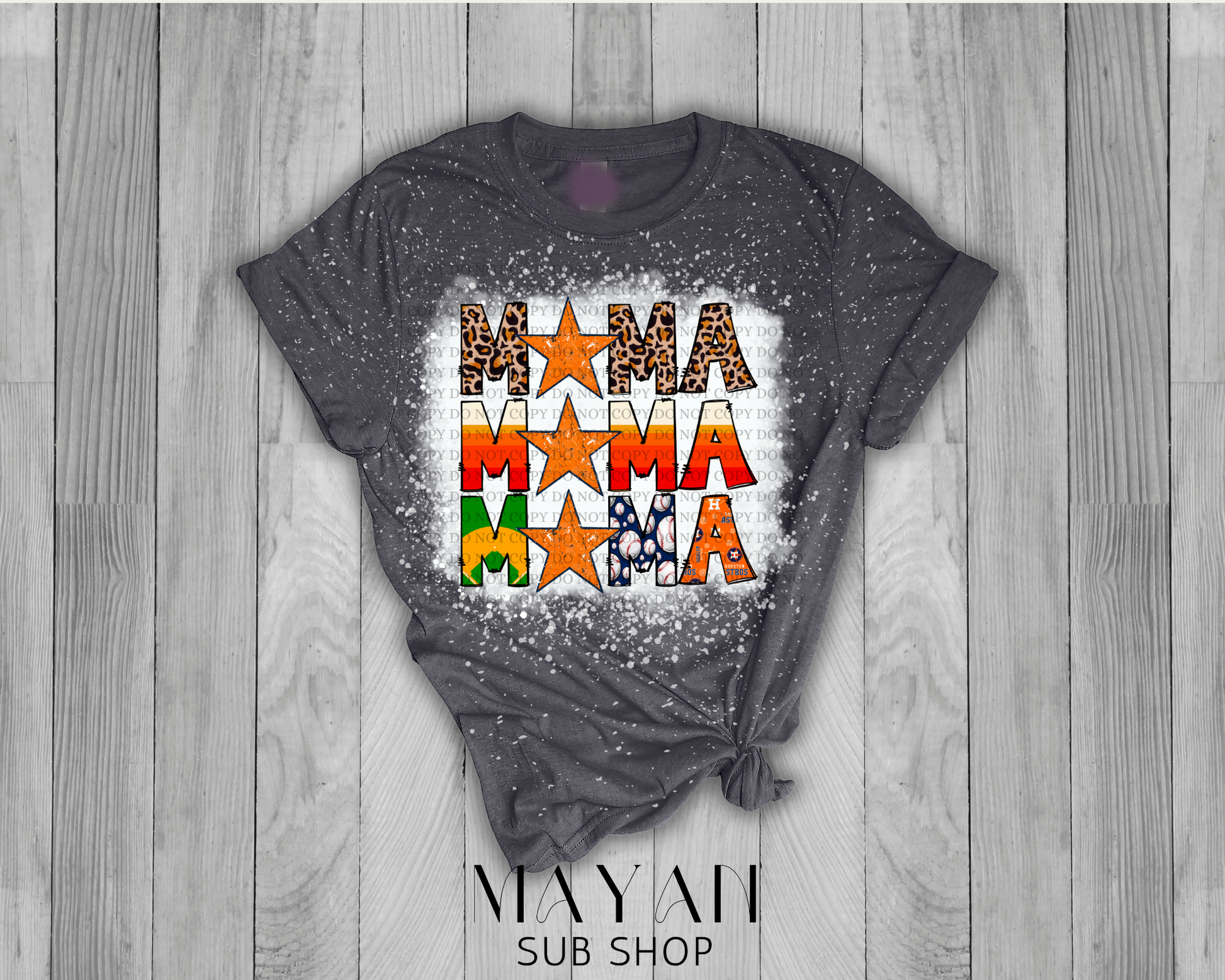 Mama Stacked Astros Bleached Shirt - Mayan Sub Shop