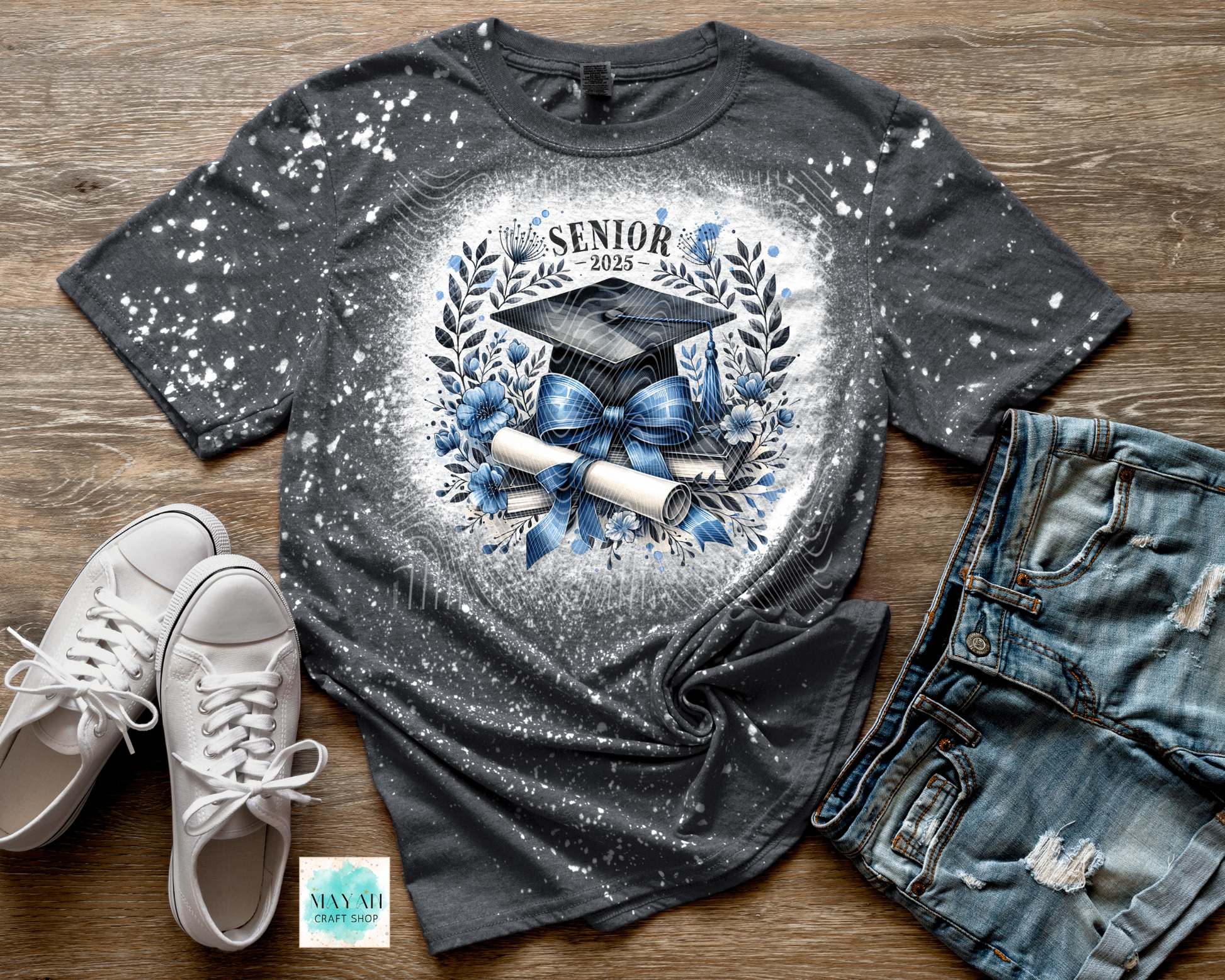 Blue graduate 2025 heather charcoal bleached tee. -Mayan Craft Shop 