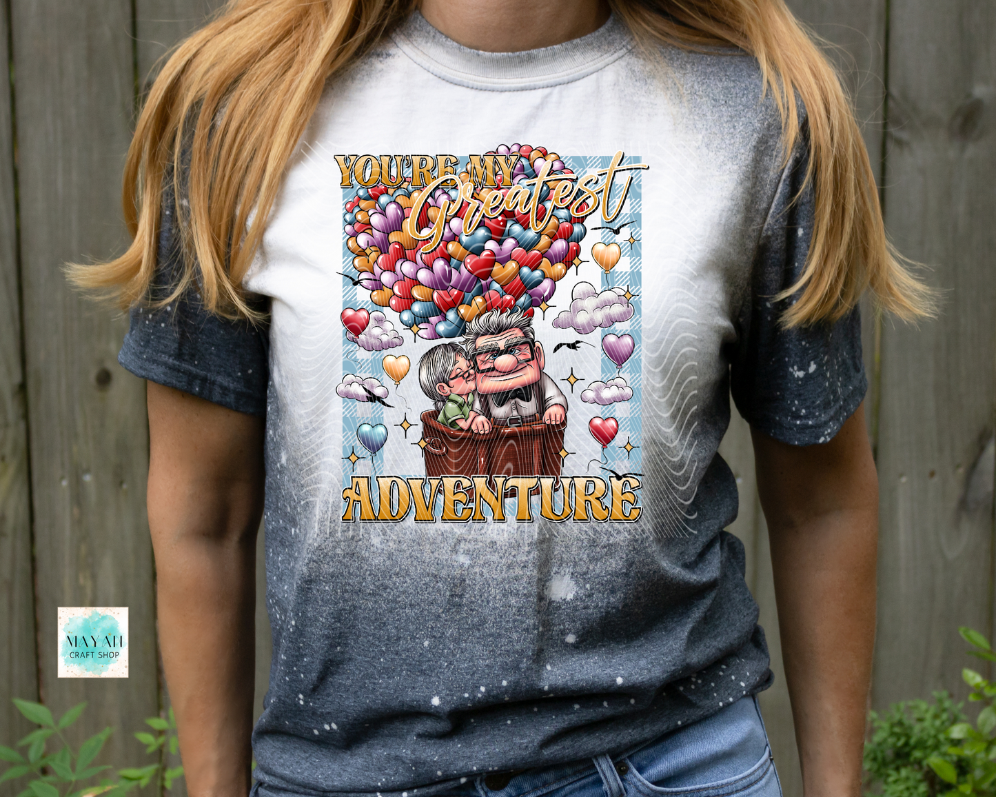 My greatest adventure bleached heather charcoal shirt. -Mayan Craft Shop