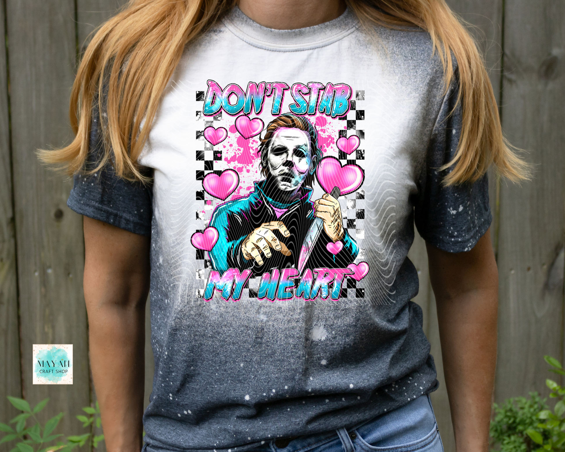 Don't stab my heart bleached heather charcoal shirt. -Mayan Craft Shop