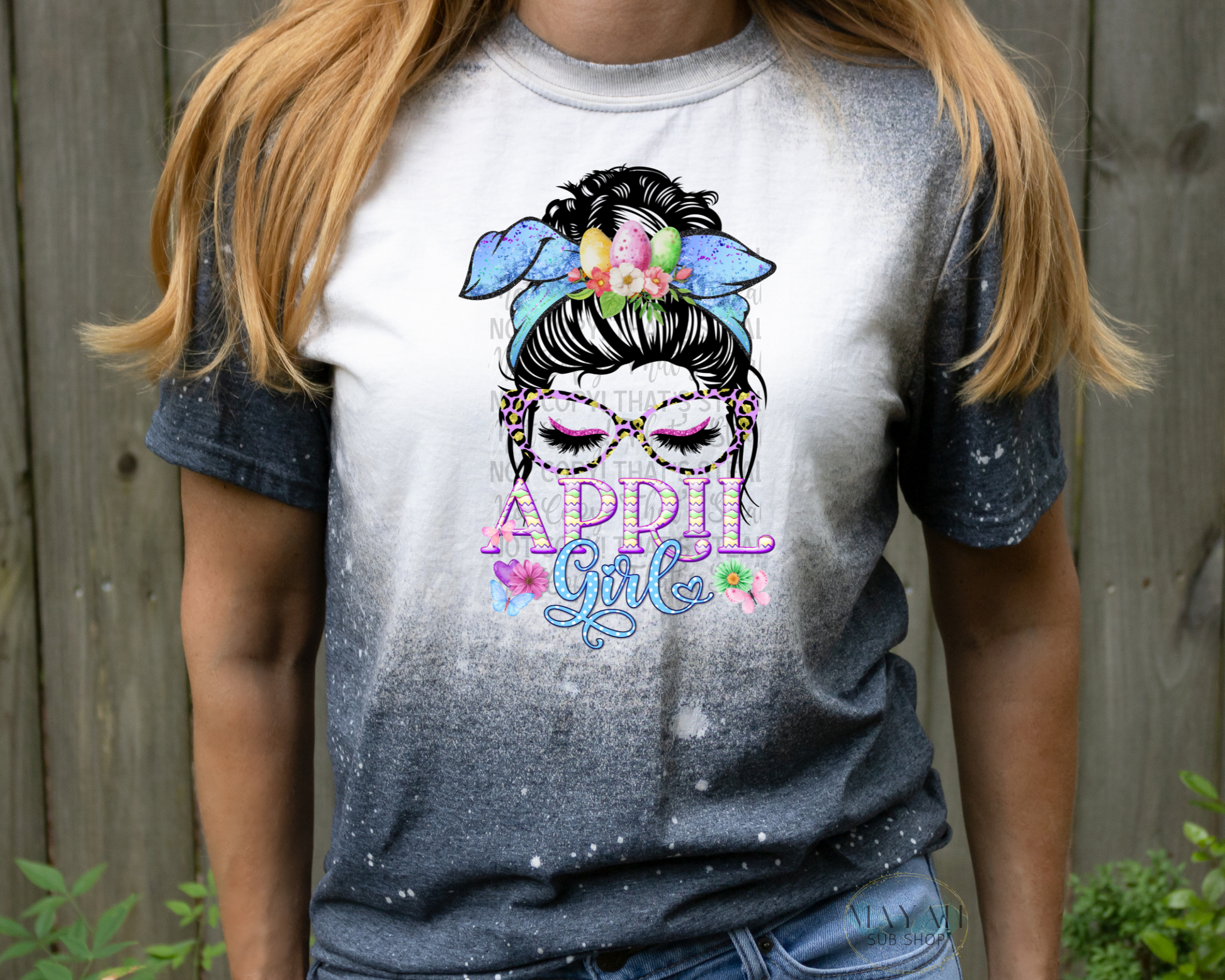 April Girl Messy Bun Bleached Shirt - Mayan Sub Shop