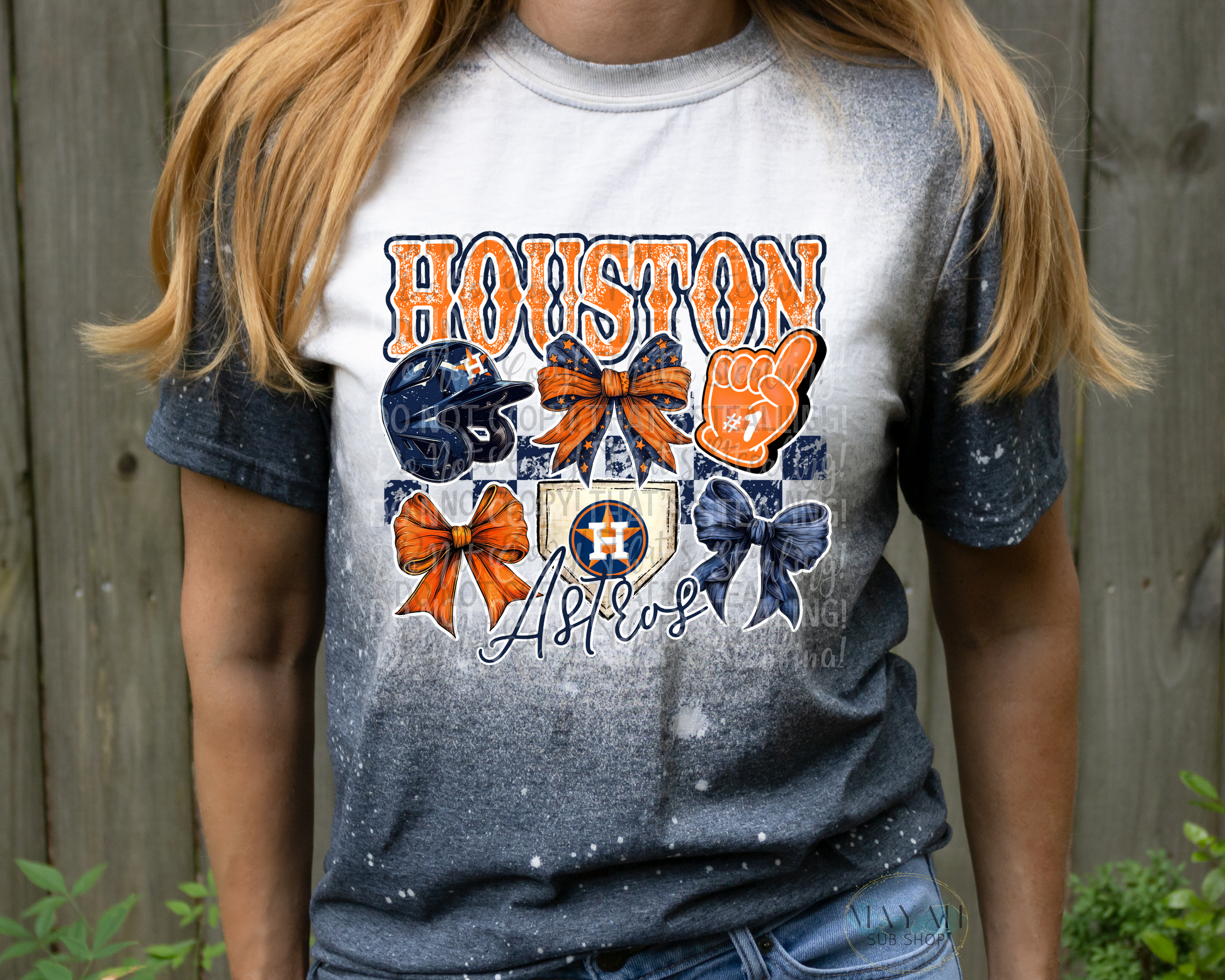 Houston Baseball Coquette Bleached Tee - Mayan Sub Shop