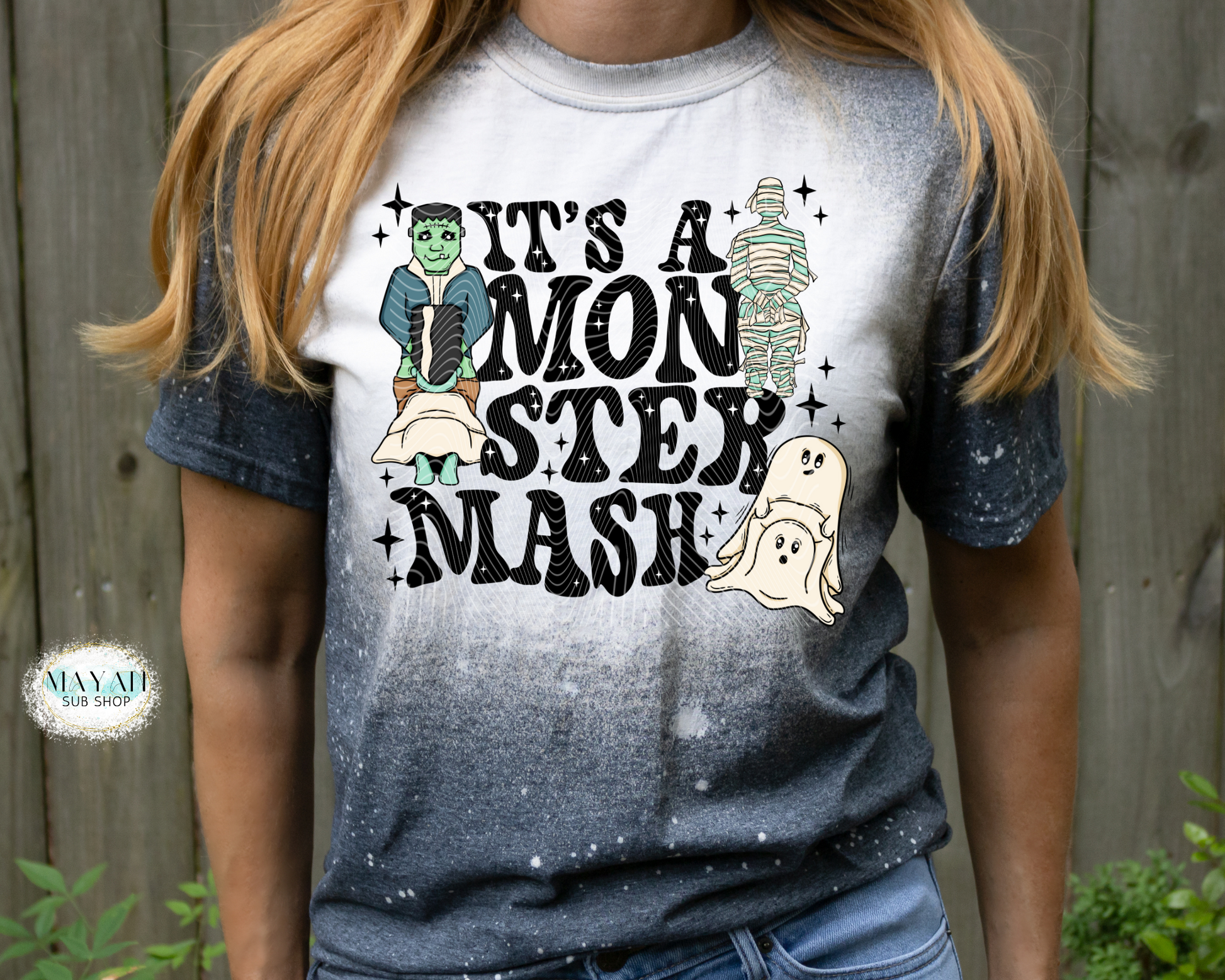 Monster mash heather charcoal bleached tee. -Mayan Sub Shop