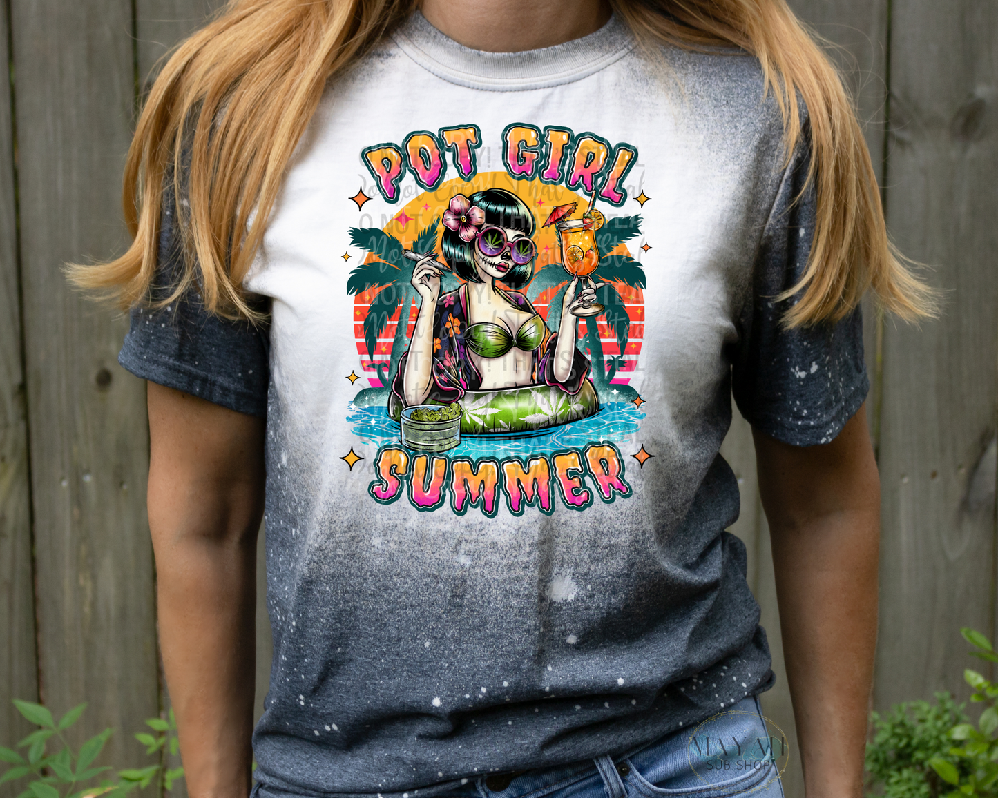 Pot Girl Summer Bleached Tee - Mayan Sub Shop