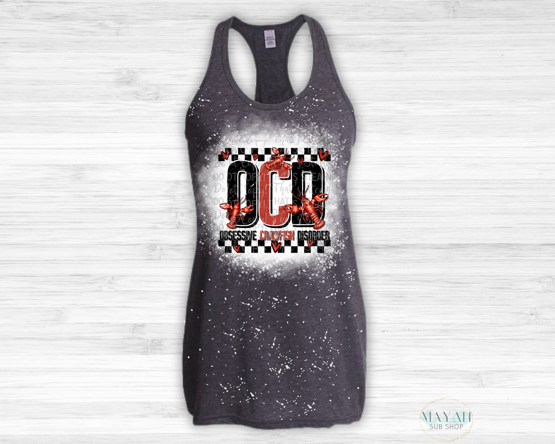 OCD crawfish bleached racerback tank. -Mayan Sub Shop