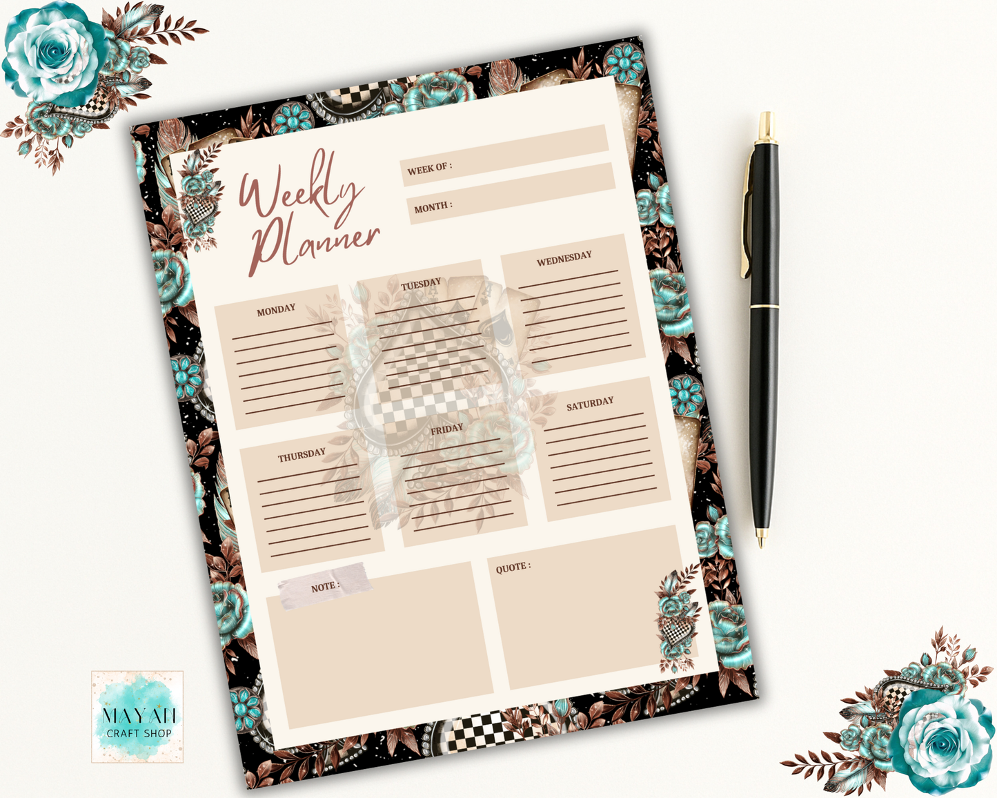 Checkered Spades Weekly Planner - Mayan Craft Shop