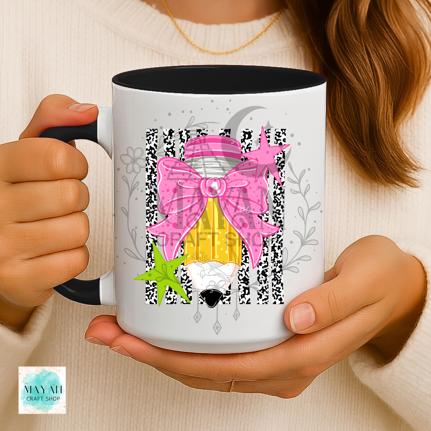 Pencil bow black mug.