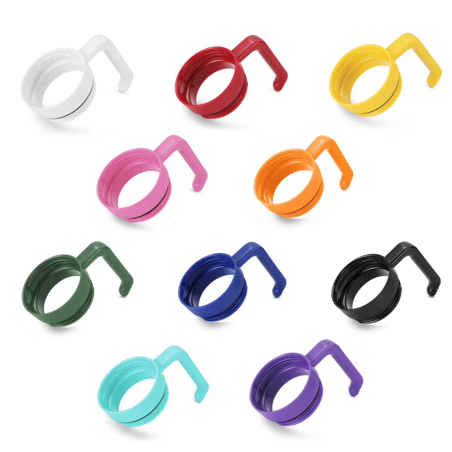 Colorful eyeglass lens protectors on a white background