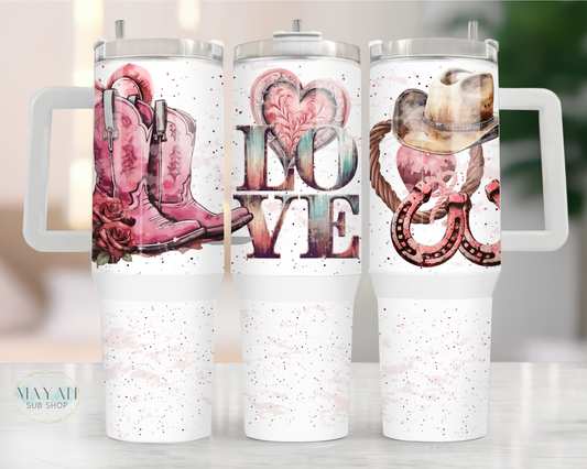 Cowgirl love 40 oz. tumbler with handle. -Mayan Sub Shop