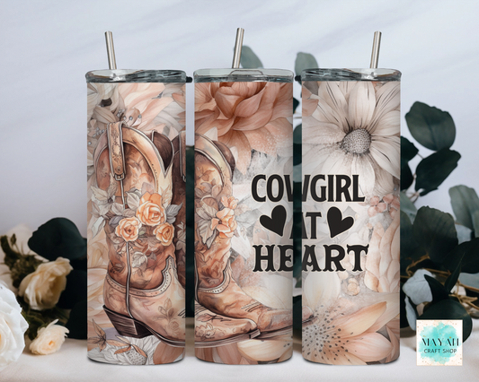 Cowgirl at heart tumbler. -Mayan Craft Shop