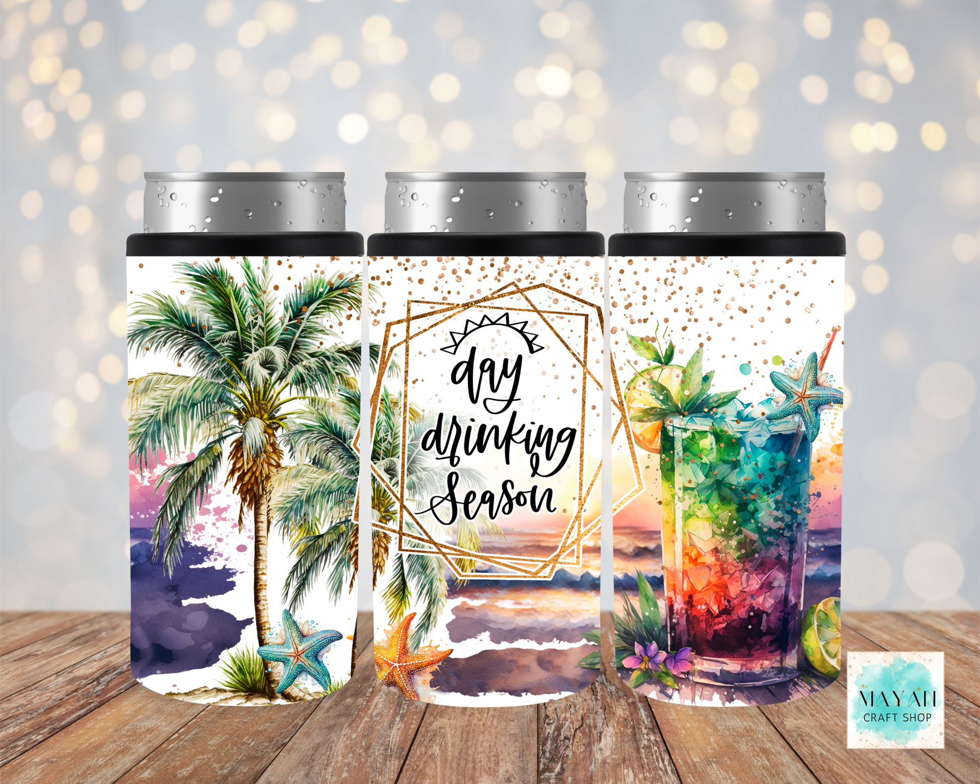 Day drinking season slim can cooler. -Mayan Craft Shop