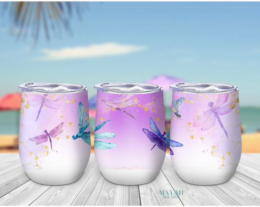 Dragonflies wine tumbler. -Mayan Sub Shop